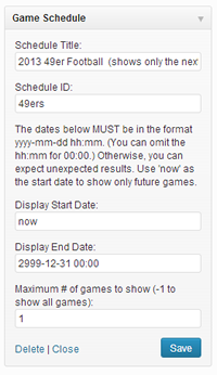 Game Schedule Widget Admin
