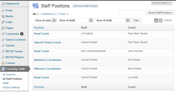 All Staff Positions Admin Screen